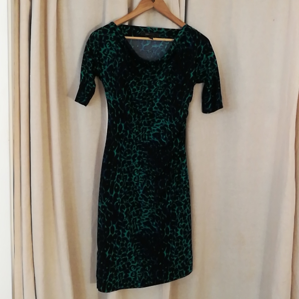 BCBG MaxAzria XXS Blue Green Cheetah Leopard Dress - Picture 9 of 16